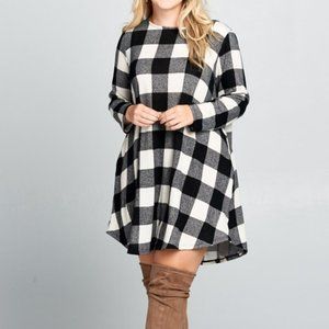 Women's Black Plaid Swing Dress Size 1XL